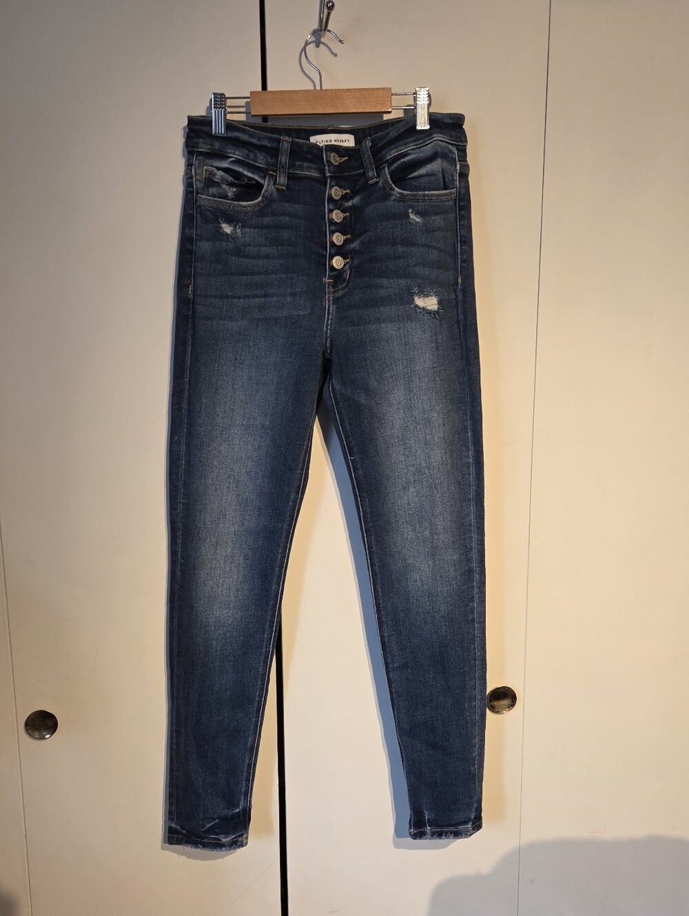 Flying Monkey Dark Blue High-Rise Skinny Jeans with Button Fly